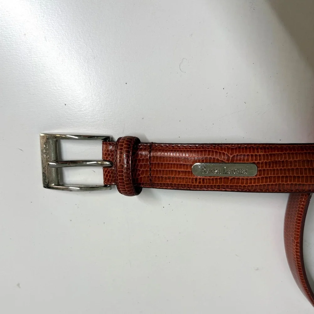 Ralph‎ Lauren Women's Brown Leather Alligator Embossed Belt in Size M